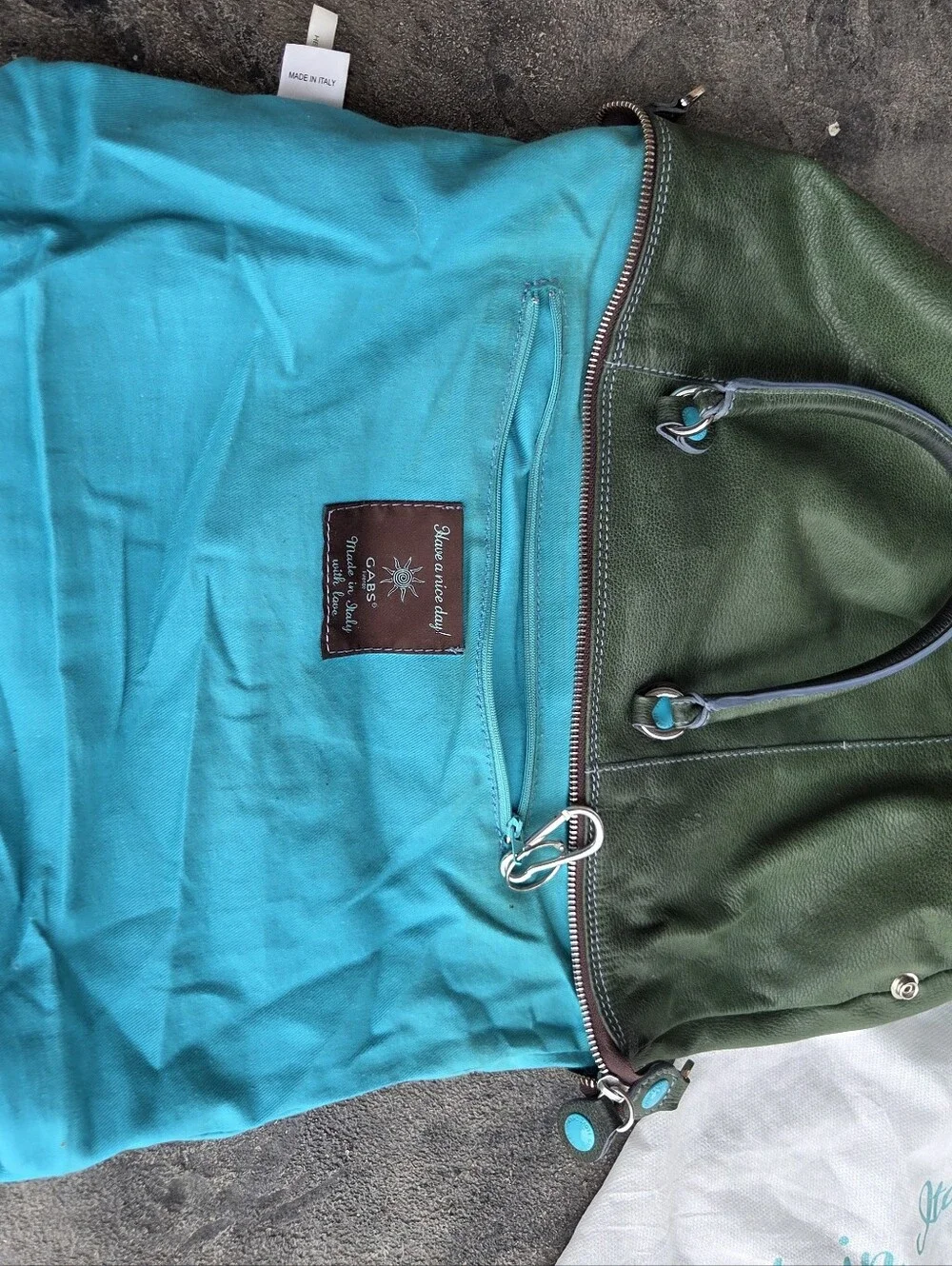 Gabs Green Leather Satchel with Turquoise Accents